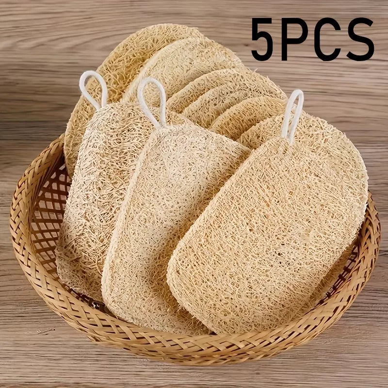 5 Pack Natural Loofah Sponge – Bath Scrub, Exfoliating & Dishwashing Pads for Kitchen Cleaning