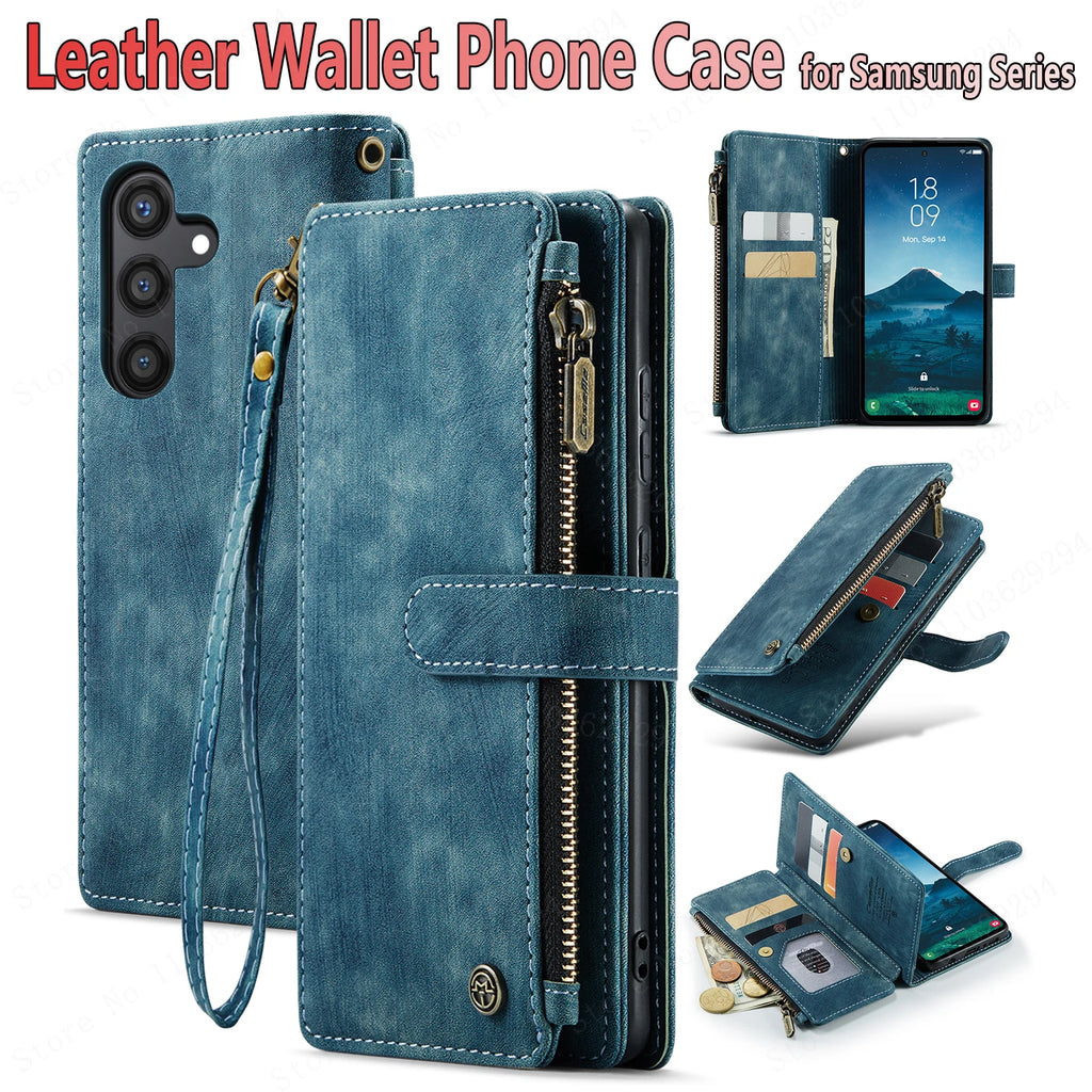 CaseMe Multi-card Slot Zipper High-end Leather Wallet Mobile Phone Case, For Samsung Galaxy S24 S23 S22 S21 S20 S20p S10 S9 S8
