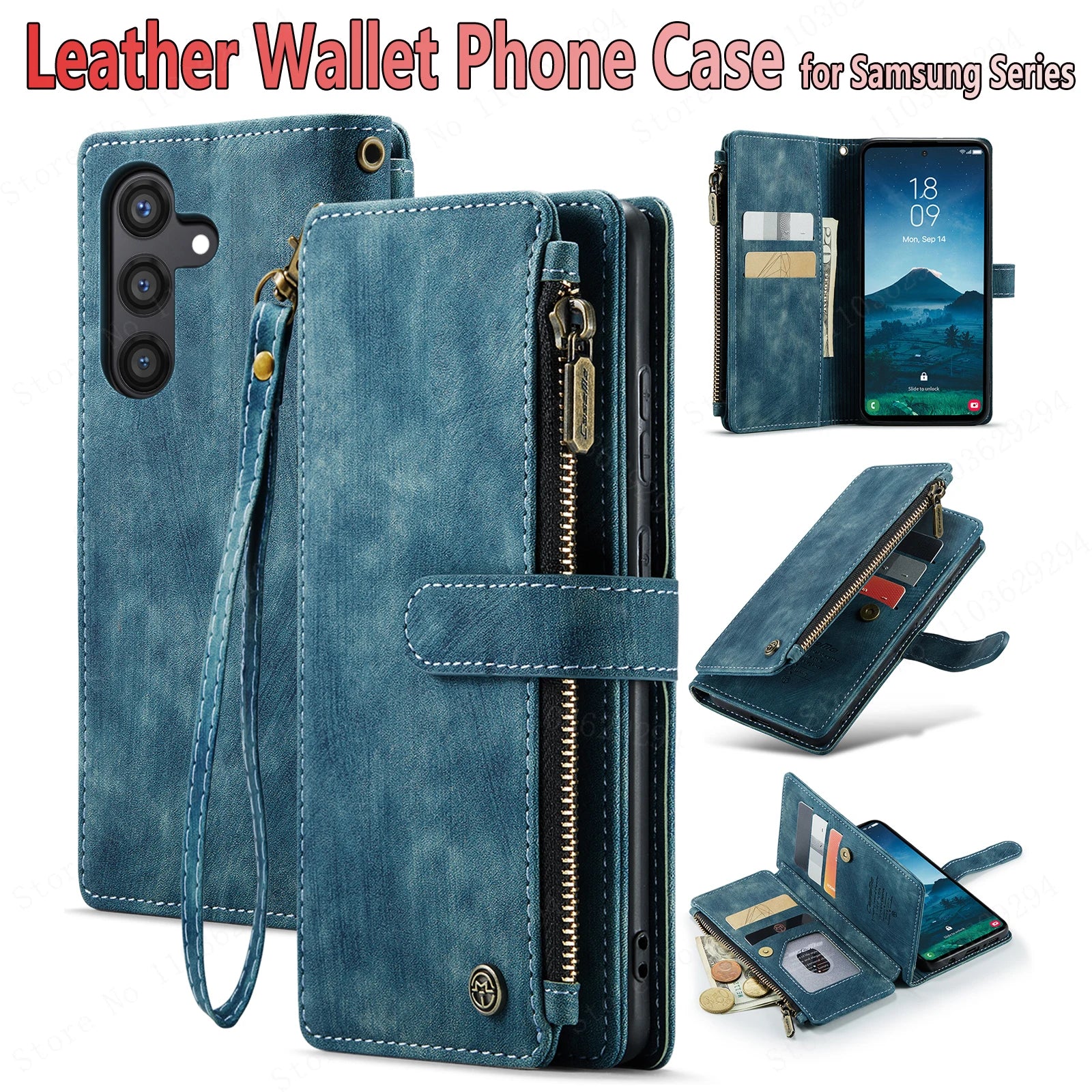 CaseMe Multi-card Slot Zipper High-end Leather Wallet Mobile Phone Case, For Samsung Galaxy S24 S23 S22 S21 S20 S20p S10 S9 S8