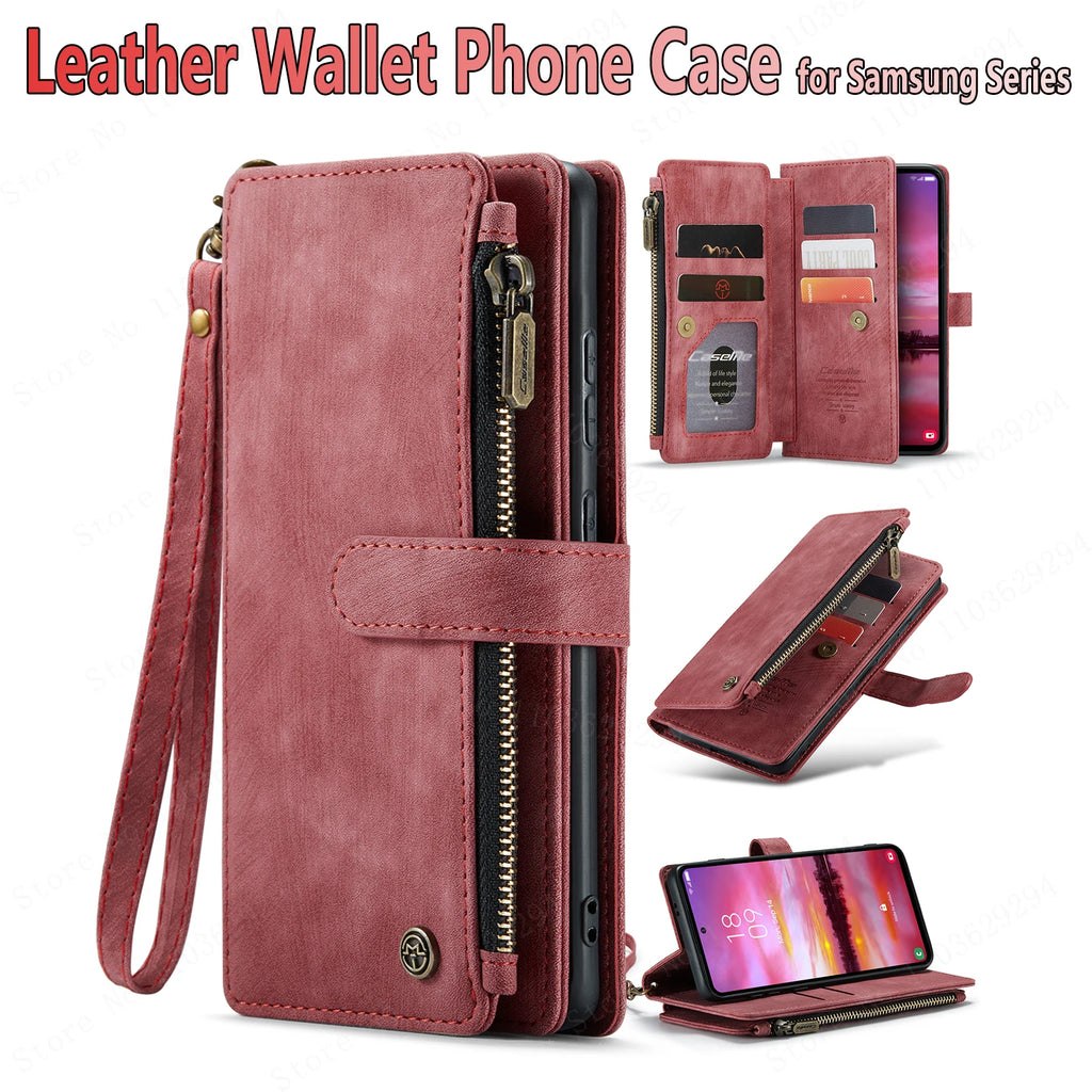 CaseMe Multi-card Slot Zipper High-end Leather Wallet Mobile Phone Case, For Samsung Galaxy S24 S23 S22 S21 S20 S20p S10 S9 S8