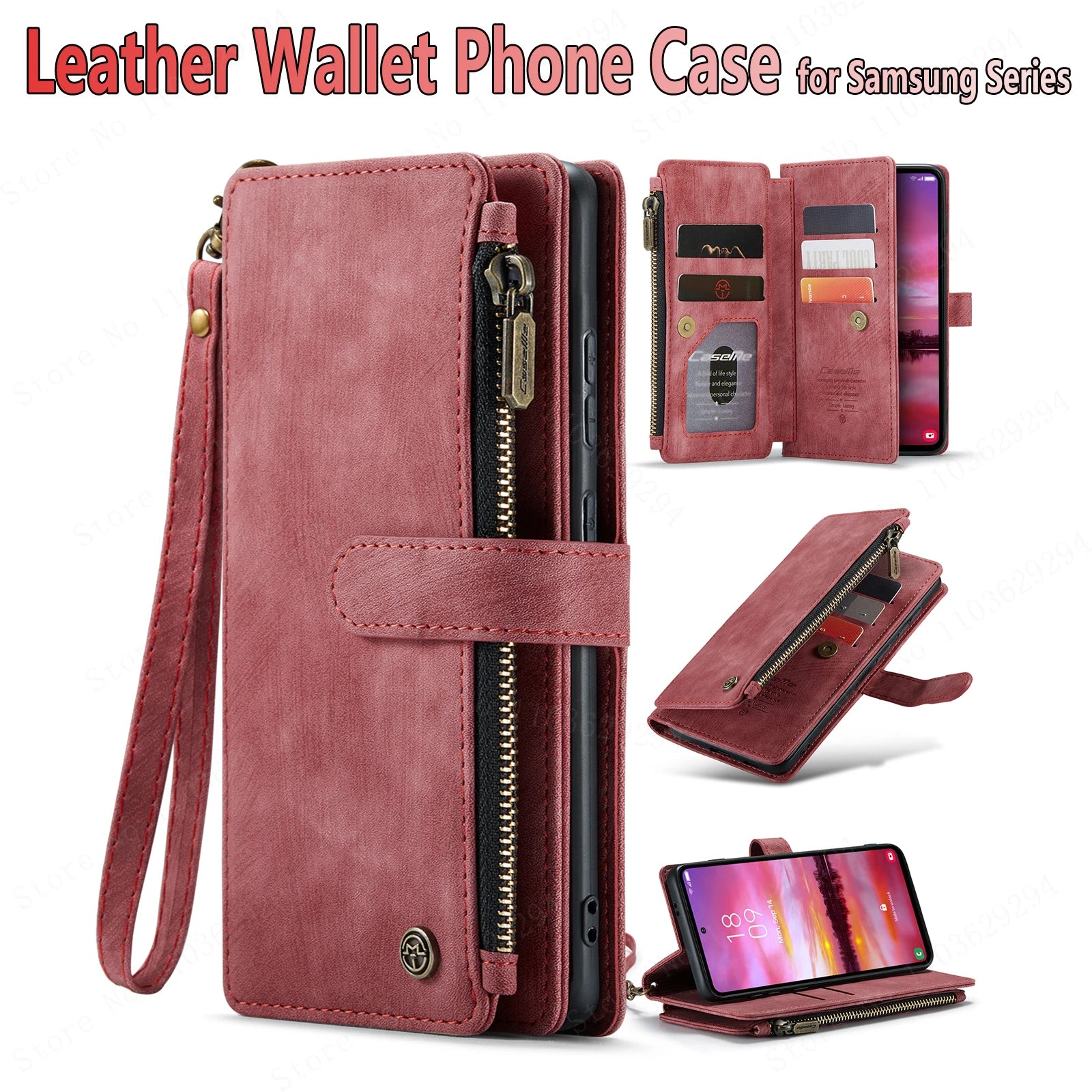 CaseMe Multi-card Slot Zipper High-end Leather Wallet Mobile Phone Case, For Samsung Galaxy S24 S23 S22 S21 S20 S20p S10 S9 S8