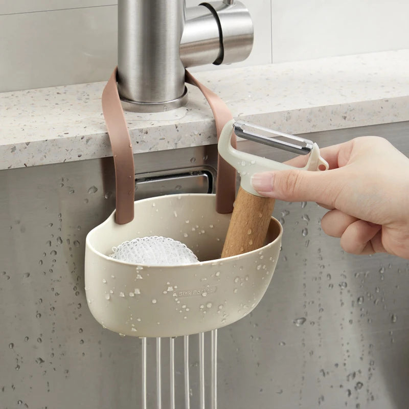 Adjustable Kitchen Sink Hanging Organizer – Drain Basket & Sponge Holder