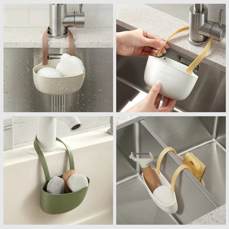 Adjustable Kitchen Sink Hanging Organizer – Drain Basket & Sponge Holder